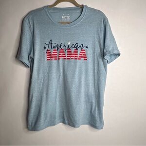 Royce Brand Women's Crew Neck Patriotic American Mama Rolled Cuff Sleeve T-Shirt